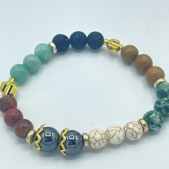 Desert cowgirl 2 beaded stretch bracelet ONE NEW sandstone hematite lava Amazoni - Picture 8 of 8